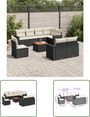 Produktbild von The Living Store 9-tlg. Garten-Sofagarnitur mit Kissen Schwarz Poly Rattan