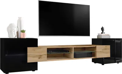 Produktbild von Komodee | TV-Schrank mit 2 Türen Merano | Korpus Schwarz Matt Frontfarbe Schwarz und Wotan
