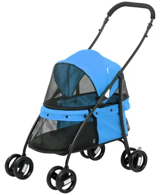 Produktbild von Hundekinderwagen - Zusammenklappbarer Hundekinderwagen | Farbe: Blau, Schwarz | Abmessungen: 47x82x97 cm