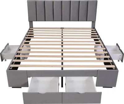Produktbild von Flieks Polsterbett 160x200cm Doppelbett mit 4 Schubladen und Lattenrost, Stauraumbett Holzbett Jugendbett Funktionsbett Samt