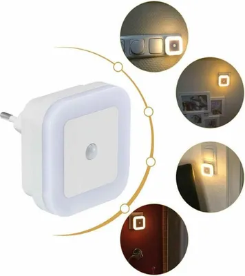 Produktbild von 2 LED-Nachtlichter mit Bewegungsmelder, energiesparende Steckdose, warmweißes Licht, dimmbar, für Kinderzimmer, Flur und Treppe.