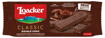 Zdjęcie produktu dla Loacker Classic Double Choc wafle kakaowe z kremem czekoladowym 135g