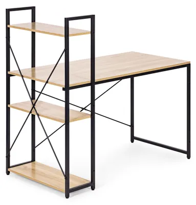 Obrázok produktu pre Školský počítačový stôl 120x60 cm s policou s 3 poličkami, štýl loft, svetlá duba, ModernHome