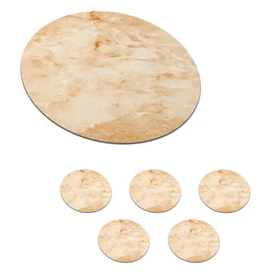 Obrázok produktu pre MuchoWow® Okrúhly sklenený podšálok, sada 6 ks Mramor - Piesok - Hnedý 10x10x0.3cm Podložky pod poháre - podložky pod nápoje - ochrana stolovej dosky