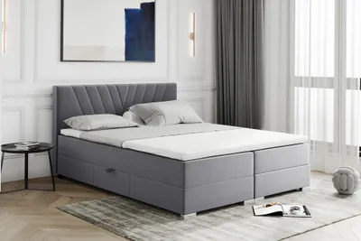 Produktbild von MEBLINI Boxspringbett mit Bettkasten - Gepolstert Doppelbett mit Matratze und Topper - Polsterbett mit Stauraum - Bett mit Kopfteil - Stauraumbett - BERNI - 180x200 - H3B/Grau Samt