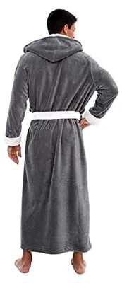 Produktbild von Bademantel für Herren aus Frottee mit Kapuze, langer Morgenmantel aus Baumwolle, flauschiger Saunamantel, warme Flanell-Bademäntel in großen Größen, Reisebademantel