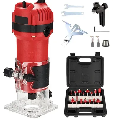 Produktbild von Holzfräse - Handoberfräse / Kantenfräse - 800W Leistung - 30000 U/min - 6,35 mm Spannzange - Für Holzbearbeitung - Rot