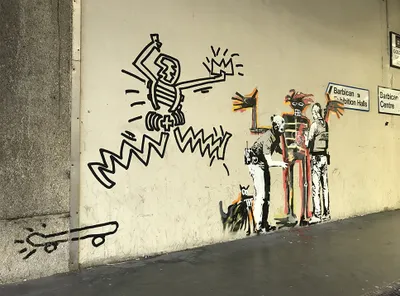 Produktbild von Kunstdruck auf Leinwand - Banksy in Honor of a Basquiat Exhibition in London - Wanddeko, Canvas cm. 60x80