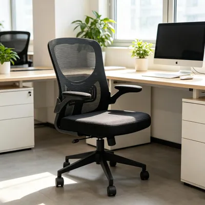 Produktbild von Bürostuhl Schreibtischstuhl Ergonomisch mit Hochklappbaren Armlehnen, Höhenverstellbarer Chefsessel Drehstuhl,Netzstuhl für Heimbüro,Studie