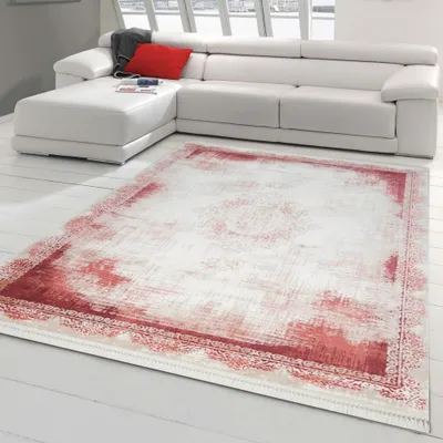 Obrázok produktu pre Abstraktný orientálny vlnený koberec so strapcami v červenej farbe Veľkosť - 160 x 230 cm