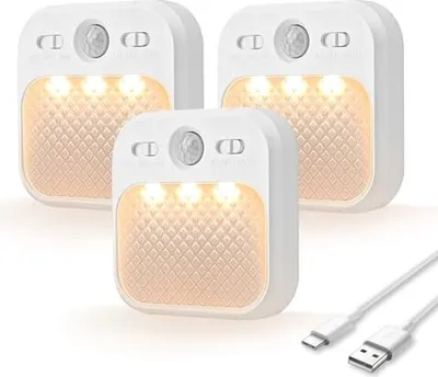Produktbild von MERTTURM Nachtlicht mit Bewegungsmelder Wiederaufladbar, Sanfte Treppenbeleuchtung LED 3 Sensor Modi, Lichtfarben Dimmbarer Helligkeit Nachtlampe für