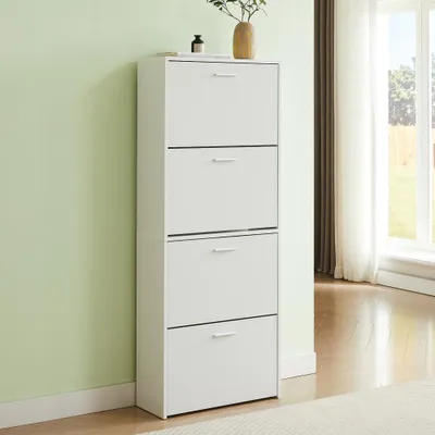 Image de CASABEL Meuble à Chaussures 24 paires, Portes et Cadre Blanc