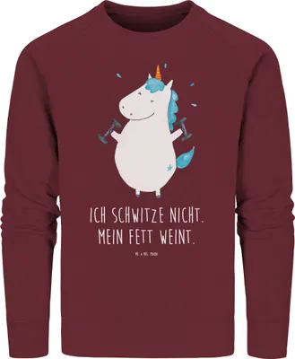 Produktbild von Mr. & Mrs. Panda Baumwoll Pullover Einhorn Fitness Größe S - Burgundy - Geschenk, Sweatshirt, Sport, Pulli, Fitnessstudio, Einhörner, Unicorn, Pumpen, Gym, Sweater