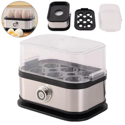 Produktbild von Eierkocher, Edelstahl Eierkocher, bis zu 6 Eier (weich,mittel,hart,pochiert), Familiengröße Egg Cooker, Leicht zu reinigen Egg Boiler, 18,5x13x13,5 cm