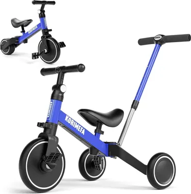 Image de KORIMEFA Tricycle à pédales 4 en 1 pour enfants avec barre de poussée réglable en hauteur et siège en PU
