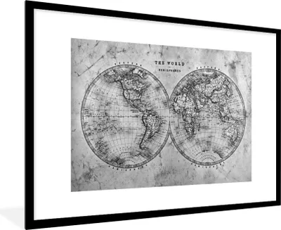 Produktbild von MuchoWow® Gerahmtes Poster Weltkarte - Vintage - Papyrus - Kinder - Junge - Mädchen 90x60 cm - Poster mit Schwarzem Bilderrahmen Wandposter Rahmen Foto Bilder - Wanddekoration - Fotos