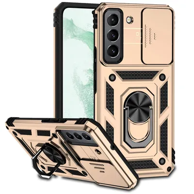 Immagine prodotto di Custodia per Samsung Galaxy S23+ a doppio strato con copertura scorrevole della fotocamera e supporto ad anello Oro
