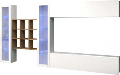 Immagine prodotto di Dmora Parete Attrezzata Avella 30x350x180h cm Bianco Lucido, 4 Ante Apertura Battente e a Ribalta  Italy