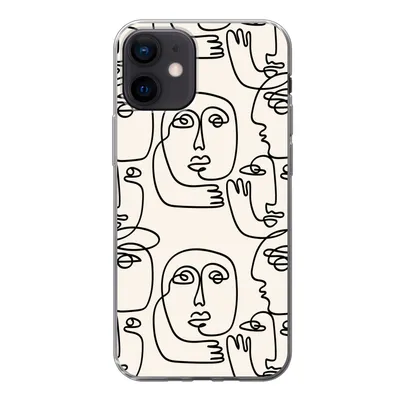 Produktbild von MuchoWow® Handyhülle Schutzhülle Hülle für iPhone 12 Gesicht - Muster - Strichzeichnung Silikon Softcase Handy Hülle - Schutzhülle