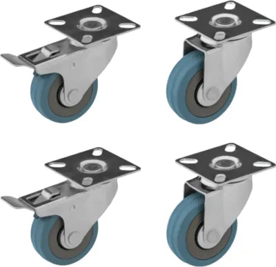 Produktbild von BKshop | Schwerlastrollen 4 x 75 mm, Lenkrollen, 2er mit Bremse, Tragfähigkeit 180kg, Transportroller, Bockrollen, Möbelrollen