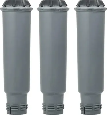 Three identical water filter cartridges arranged side-by-side on a white background.