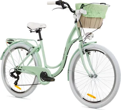 Produktbild von Goetze Mood 26 Zoll City Bike, 17 Zoll Tiefeinsteiger, 6-Gang Shimano Tourney, V-Bremse, LED-Beleuchtung, Gepäckträger, Korb mit Bezug