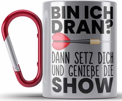 Produktbild von Trendation - Dart Geschenk Edelstahl Tasse Karabiner Karabiner Edelstahl Tasse Karabiner Edelstahl Dartspieler Geschenkidee Darts Geschenke für Männer Frauen (Rot)