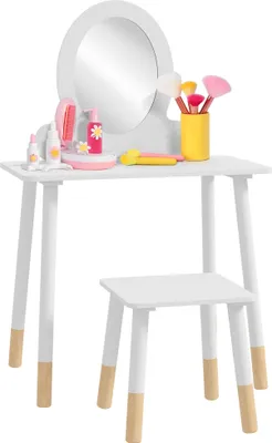 Produktbild von AIYAPLAY Schminktisch für Mädchen mit Hocker, Schminktisch für Mädchen ab 3 Jahren, Schminktisch für Kinder mit Spiegel, schlichtes Design, Weiß