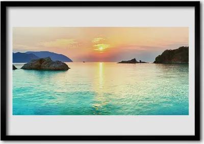 Produktbild von Bild 100x70 MDF-Rahmen Wandkunst Sun Rocks Sea Landschaft