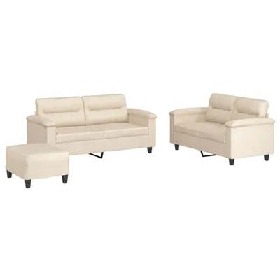 Produktbild von vidaXL 3-tlg. Sofagarnitur mit Kissen Beige Mikrofasergewebe