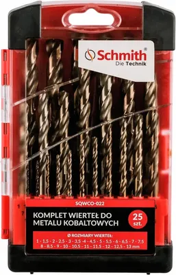 Produktbild von Schmith HSS-Cobalt Metallbohrer Set 25-tlg 25-teilig Profi Werkzeug Bohrer für Mauerwerk Stein Beton Zubehör
