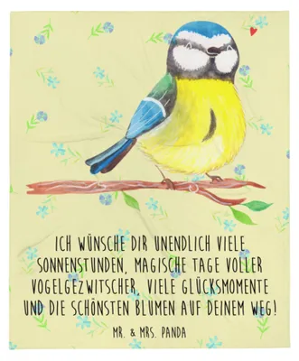 Produktbild von Mr. & Mrs. Panda Decke Vogel Blaumeise - Blumig - Geschenk, Tagesdecke, Bettdecke, Ostern, Liebe Grüße, Kuscheldecke, Frühling, Sofaüberwurf, Ostergrüße, Plaid