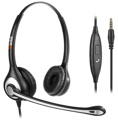 Produktbild von Kabelgebundenes Headset für PC Leichtes On-Ear-Headset Mikrofon mit Geräuschunterdrückung Klinke Beidseitiger Kopfhörer Tiefschwarz