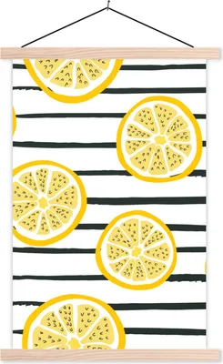 Produktbild von MuchoWow® Textilposter Zitronen - Sommer - Muster 60x90 cm mit holzfarbenen Rahmen - Textil