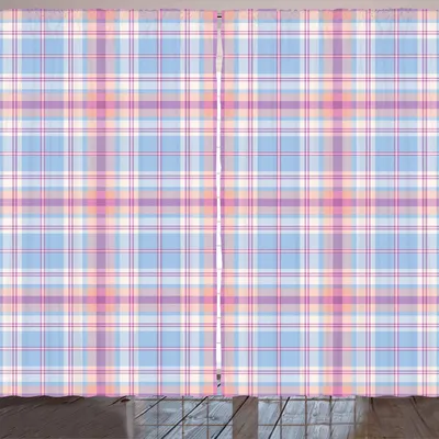 Produktbild von ARANDE Pastell Gardine, Old Fashioned Retro-Stil klassischen geometrischen gestreiften Plaid inspiriert, 280 x 225 cm, Hellblau Fuchsienfarben Lachs