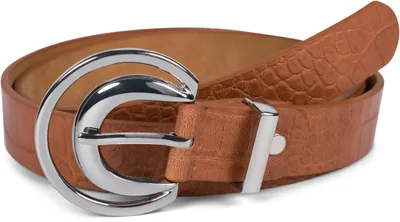 Produktbild von styleBREAKER Damen PolyurethanGürtel Kroko-Optik Halbmond, 90cm,Cognac