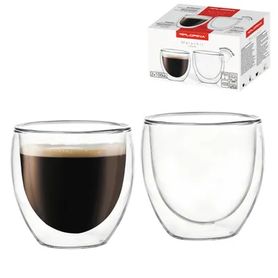 Immagine prodotto di BICCHIERI PER ESPRESSO. Bicchieri termici a doppia parete, set da 2. Caffè FLORINA MALACHIT, capacità 100 ml