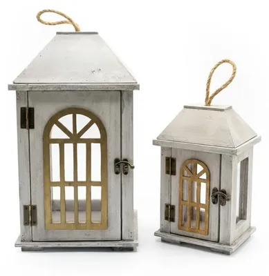 Produktbild von Set mit 2 Holzlaternen in Weiß, 36 x 20 x 16 cm