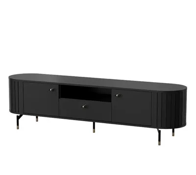 Produktbild von TV-Schrank ZAVEN, TV-Lowboard mit 2 Türen, Schublade und offenem Fach, Modernes Fernsehboard mit Stauraum, TV-Möbel für Wohnzimmer, Schwarz