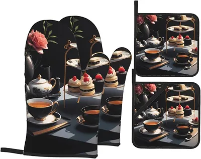Produktbild von 4-teiliges Küchenschutz-Set mit Black Afternoon Tea Prints