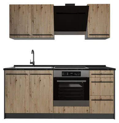 Imagen del producto de Cocina para solteros Vicco R-Line Roble artesanal/Antracita 180 cm sin encimera, Model 66976