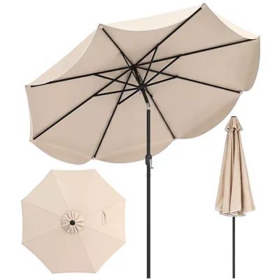 Immagine prodotto di Ombrellone COSTWAY Ø 270 cm, ombrellone da giardino con balza e manovella, ombrellone da balcone inclinabile di 30° su entrambi i lati, ombrellone da terrazza, ombrellone da mercato, beige