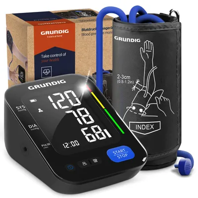 Produktbild von GRUNDIG Blutdruckmessgerät Oberarm - hochpräzise - einfachste Bedienung - perfekt ablesbar - Herzrhythmusstörungen Erkennung - Risikobewertung - Manschettensitzkontrolle - 240 Speicherplätze