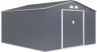 Image de Abri de Jardin Métal, 12,99 m², 340 x 382 x 210 cm, NEPTUNE, Kit d'Ancrage Inclus, 2 Portes Coulissantes, Gris Anthracite