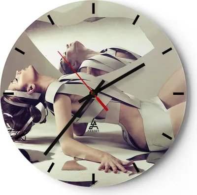 Produktbild von Wanduhr - Rund - Glasuhr - Weiblich modell posieren beine - 30x30cm - Schleichendes Uhrwerk - Lautlos - zum Aufhängen bereit - Dekoration Modern - Wanddekoration aus Glas - C3AR30x30-2611