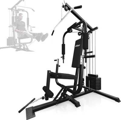 Produktbild von Physionics® Kraftstation - Verstellbar, Latzug, Butterfly, Beincurl, Armcurl, Rudern, für Zuhause, 40kg Gewichte - Fitnessstation, Multistation, Trainingsstation, Homegym, Multigym, Krafttraining