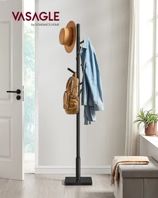 Produktbild von VASAGLE Garderobenständer, Kleiderständer Massivholz, Jackenständer Baumform, 8 Haken aus Kautschukholz, Tintenschwarz