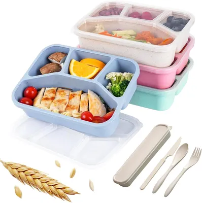 Produktbild von Snackbox 4er-Pack, 5 Fächer, BPA-frei, Wiederverwendbare Lunchbox für Portionskontrolle, für Schule