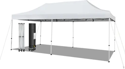 Immagine prodotto di COSTWAY 3x6m gazebo pieghevole, gazebo con ruote, protezione UV 50+, impermeabile, robusto gazebo per feste, gazebo pop up da giardino per festival, feste, giardino, bianco