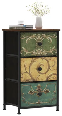 Image de Commode étroite avec 3 tiroirs en tissu au style bohème